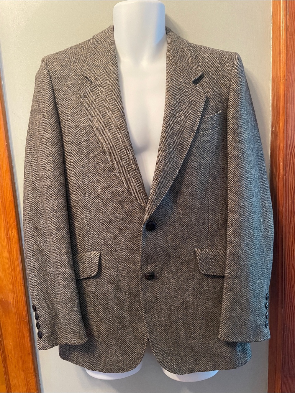 NINO CERRUTI Union-Made Wool Classic Gray Herringbone Business Office Blazer